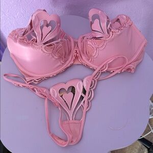 Honey Birdette Pink Heart Lace Bra & Thong Set